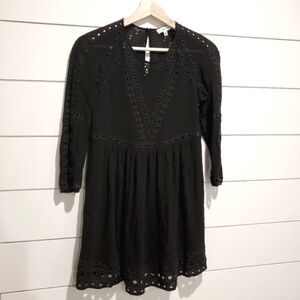 Aritzia xxs Oversized wilfred Longsleeve Dress Geometric Boho black Eyelet Sheer